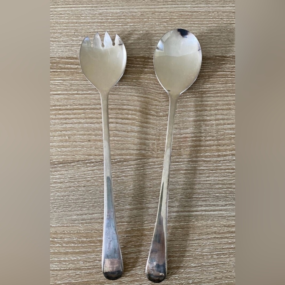 Vintage Sheffield England Silver Plated Serving Set Utensils Salad Spoon & Fork